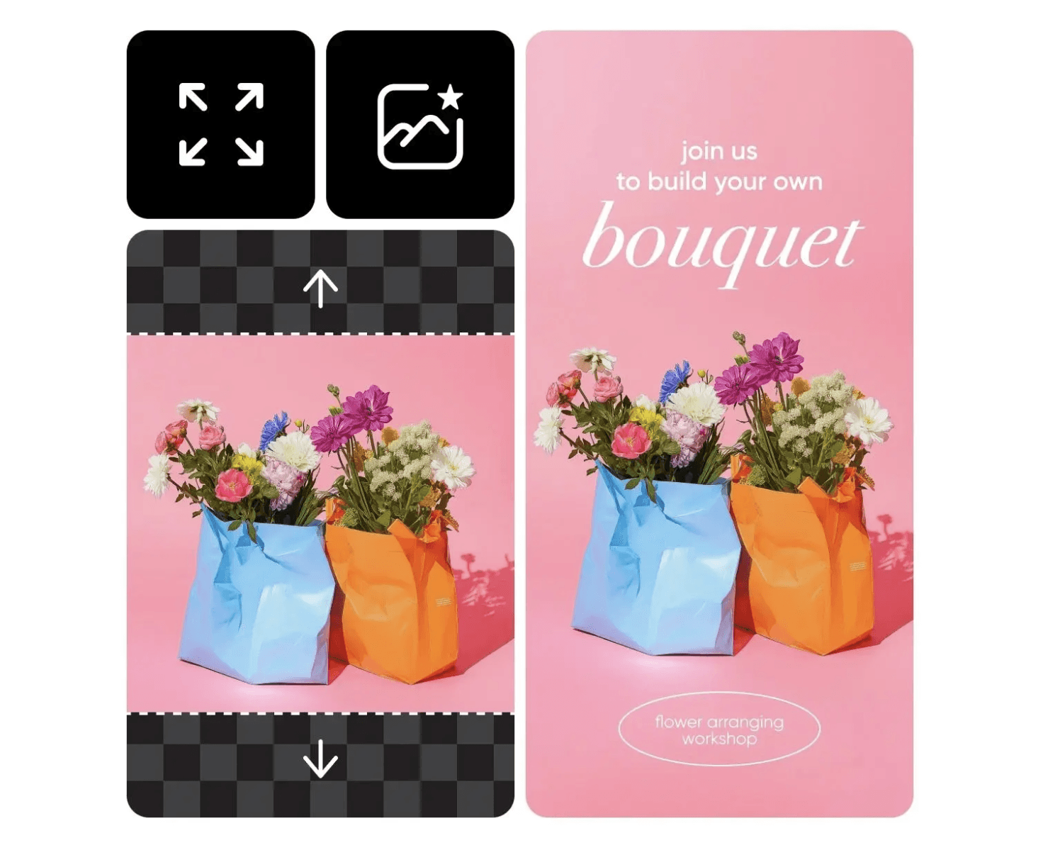 Screenshot of the Picsart AI image extender interface for social image resizing