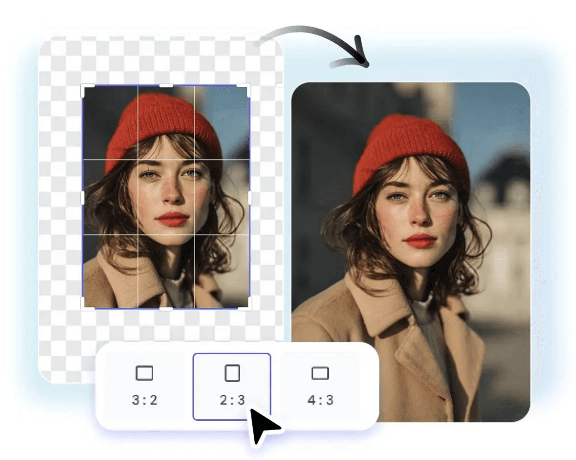 Screenshot of Fotor AI image extender in a browser editing interface
