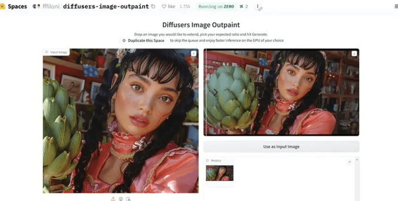 Screenshot of the PicSo AI image extender editing workspace